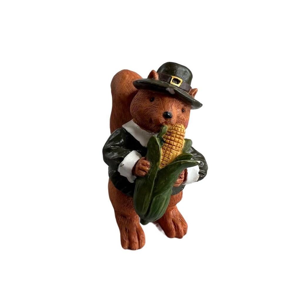 Kitschy Thanksgiving Pilgrim Squirrel Figurine Fall Harvestβ Decor 2.5β